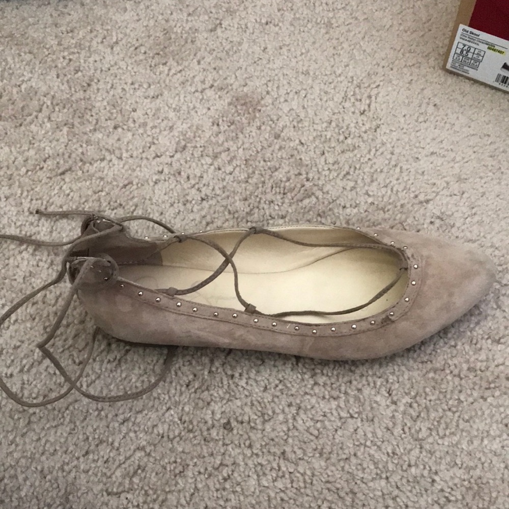 Jessica Simpson tan tie up flats